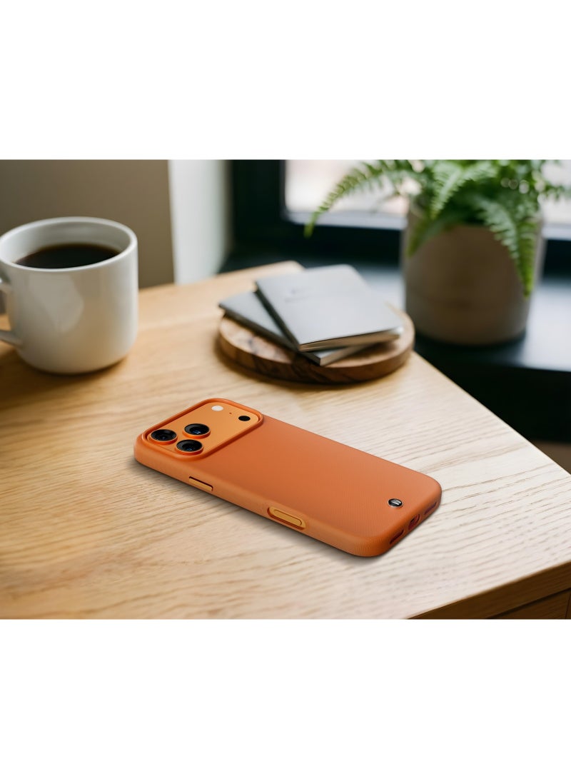 LEVELO Cannes PU Leather Case for iPhone 17 Pro Max, Shock‑Resistant Bumper, Raised Camera & Screen Bezels, MagSafe Compatible, Strong Magnets, 1.5m Drop Tested - Orange - Image 5